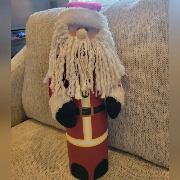 SANTA GIFT BOX WINE SIZED RED WHITE BLACK GOLD REMOVABLE LID WITH BELL - Picture 1 of 6